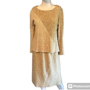 Popi Vintage Womens Knit Top & Skirt Beige/Cream Color Long Sleeve‎ Size 9 (132)
